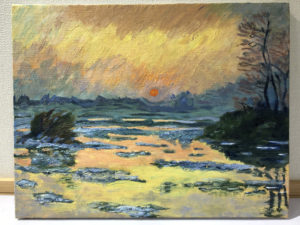 nobu油絵クラス生徒作品｜モネの模写、セーヌ河の日没、冬