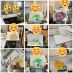 絵画創造クラス過去作品の様子。のびのびと描く